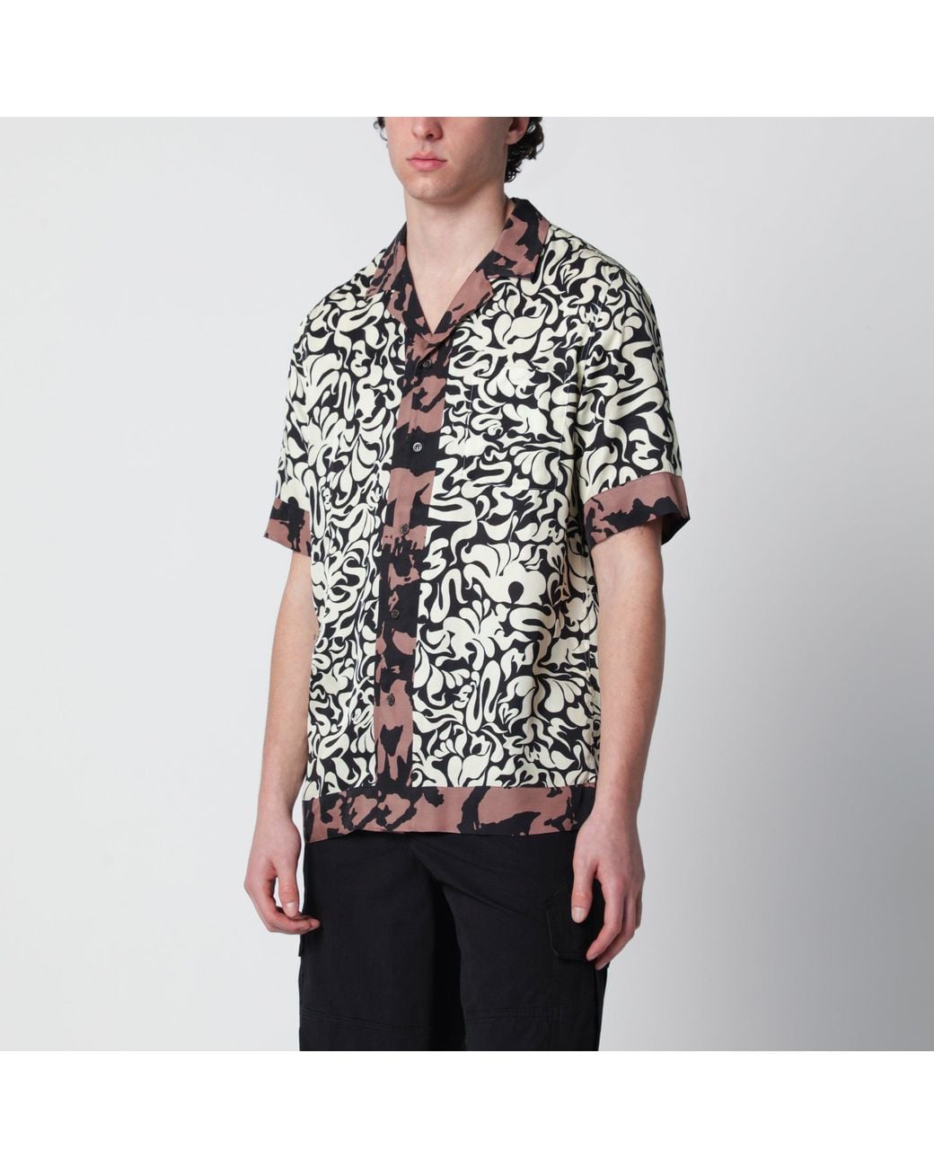 Dries Van Noten Black Shirt With Graphic Squiggle Print for men