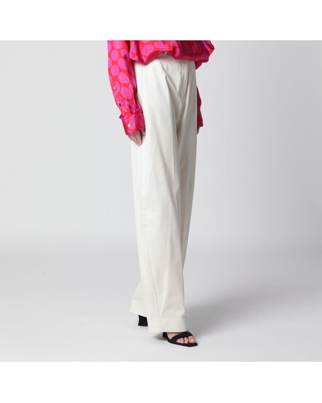 Thelatest White Cream Cotton Palazzo Trousers