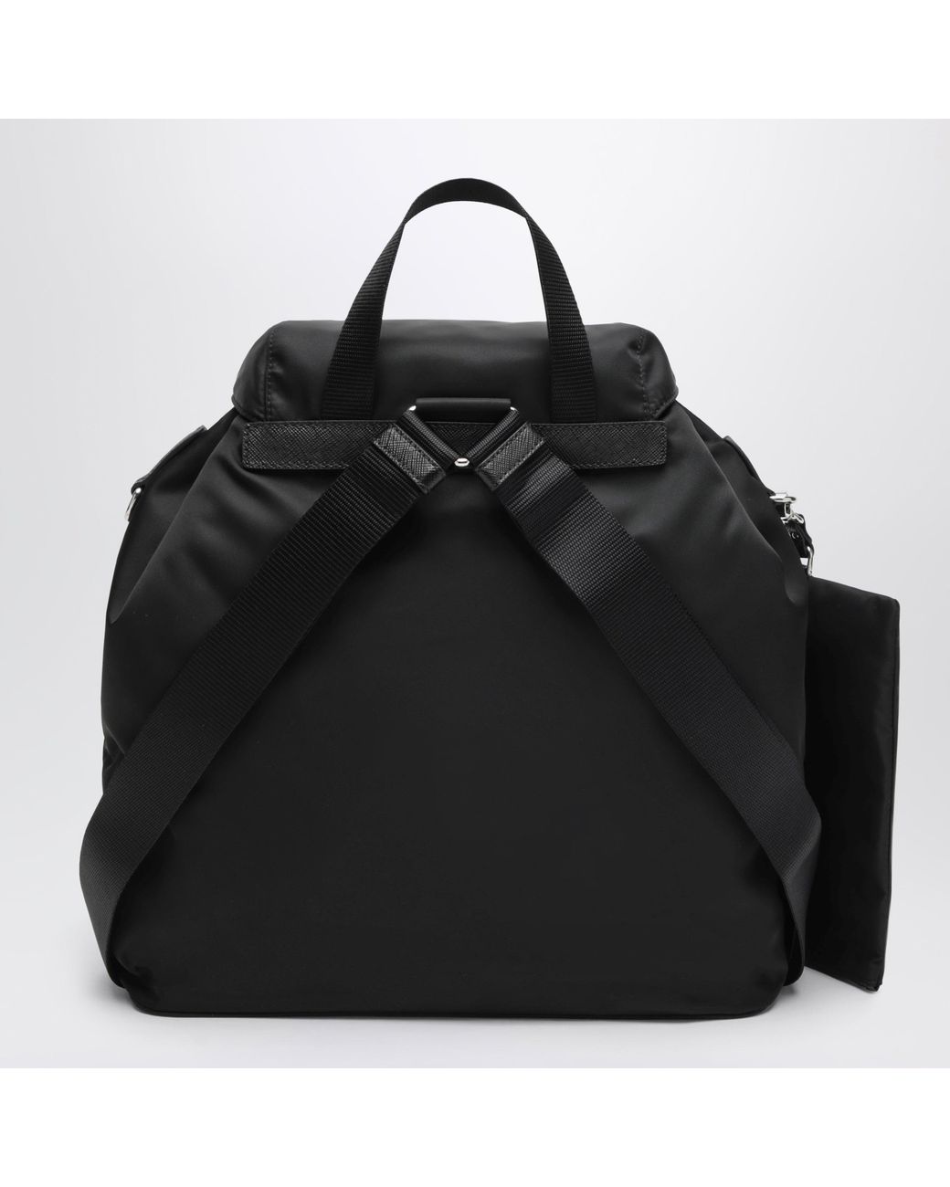 Prada Black Re-Nylon And Saffiano Backpack With Pouch