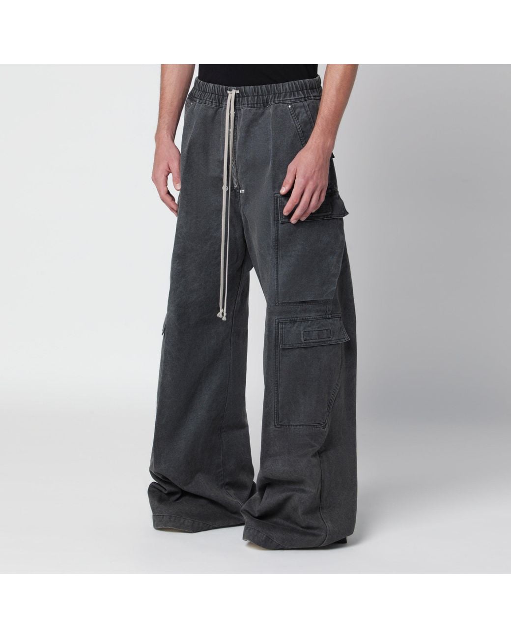 Rick Owens Black Jumbo Belas Gravel Cotton Cargo Pants for men