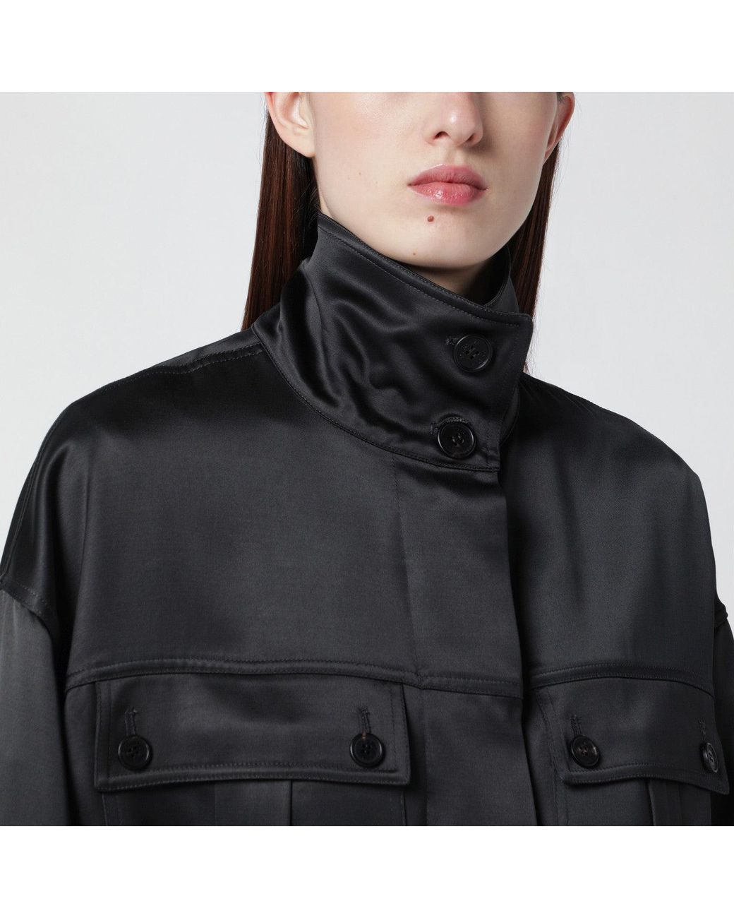 DURAZZI MILANO Black Dark Grey Glossy Viscose Shirt Jacket