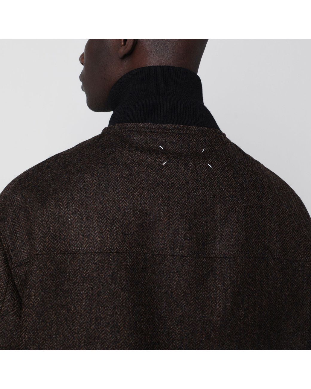 Maison Margiela Black Wool Herringbone Zip Jacket for men