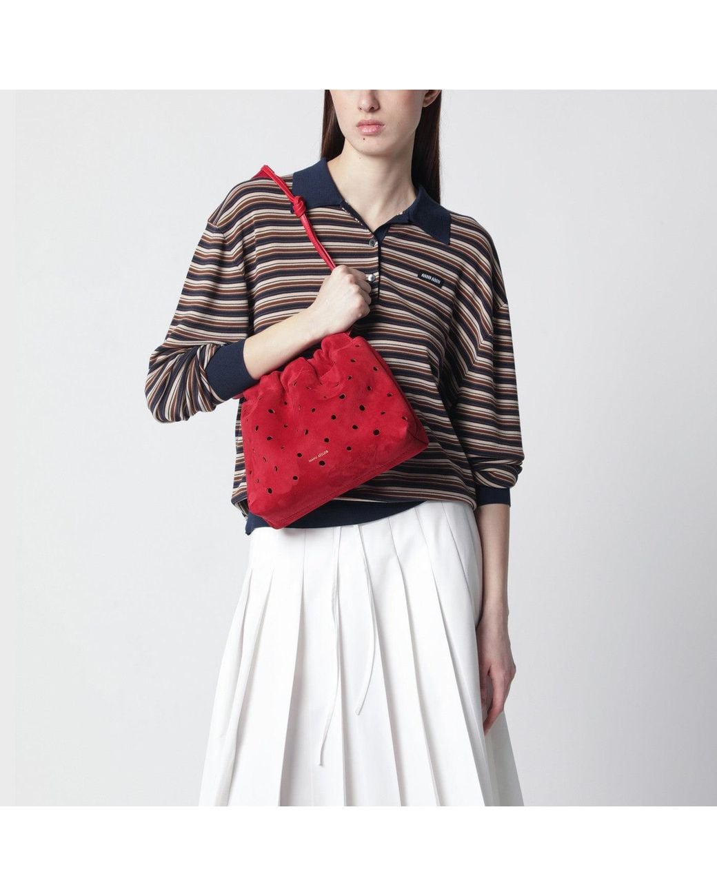 MANU Atelier Red Romy Perforated Suede Pouch