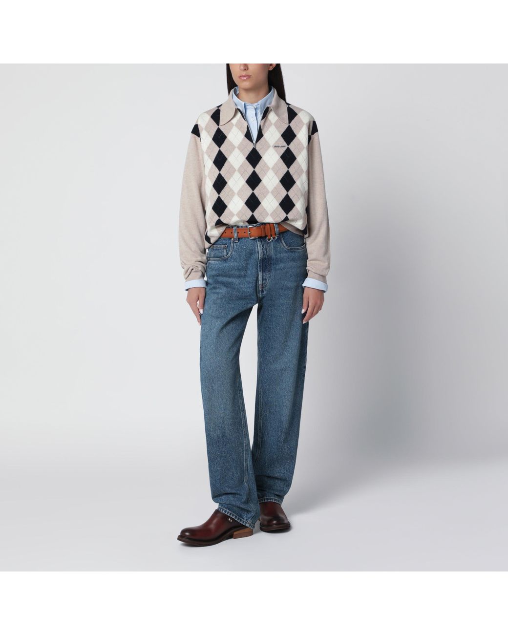 Miu Miu Blue Medium Jeans With Logo Embroidery