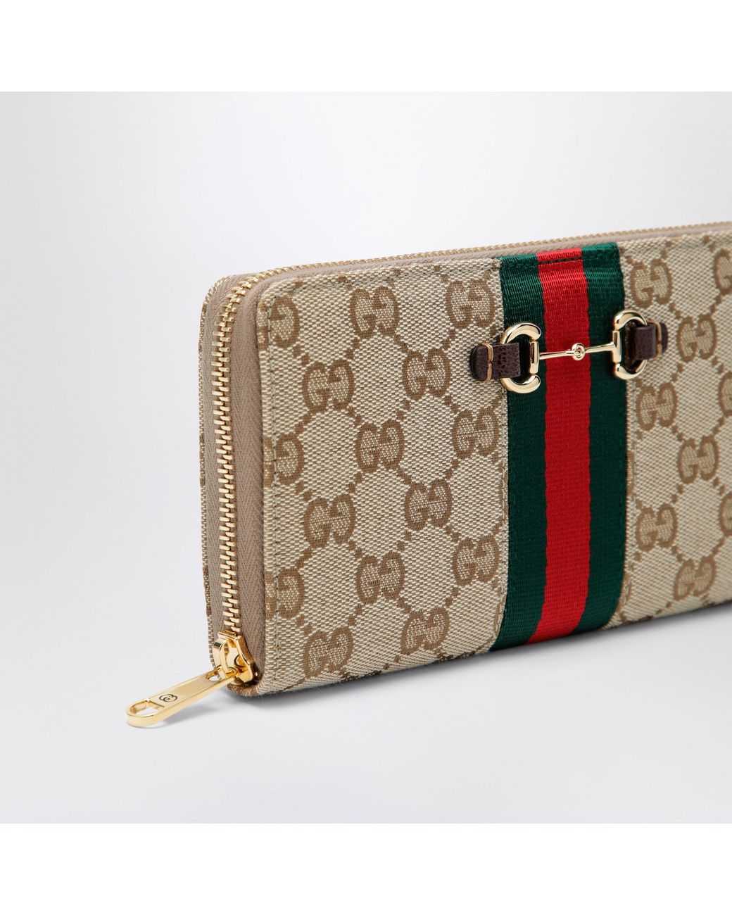 Gucci Natural Horsebit Web Zipped Wallet