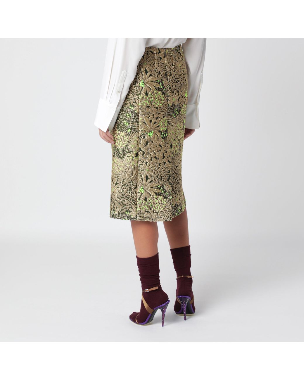 Dries Van Noten Green Skirt With Floral Jacquard Pattern