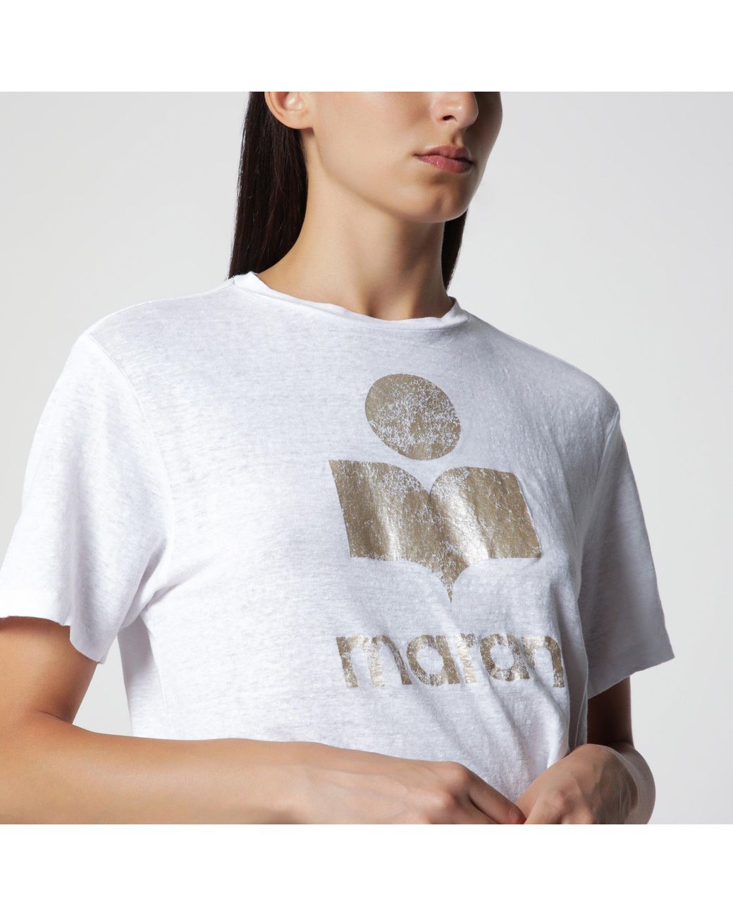 Isabel Marant White Zewel Logo Mini Short-Sleeve Linen T-Shirt