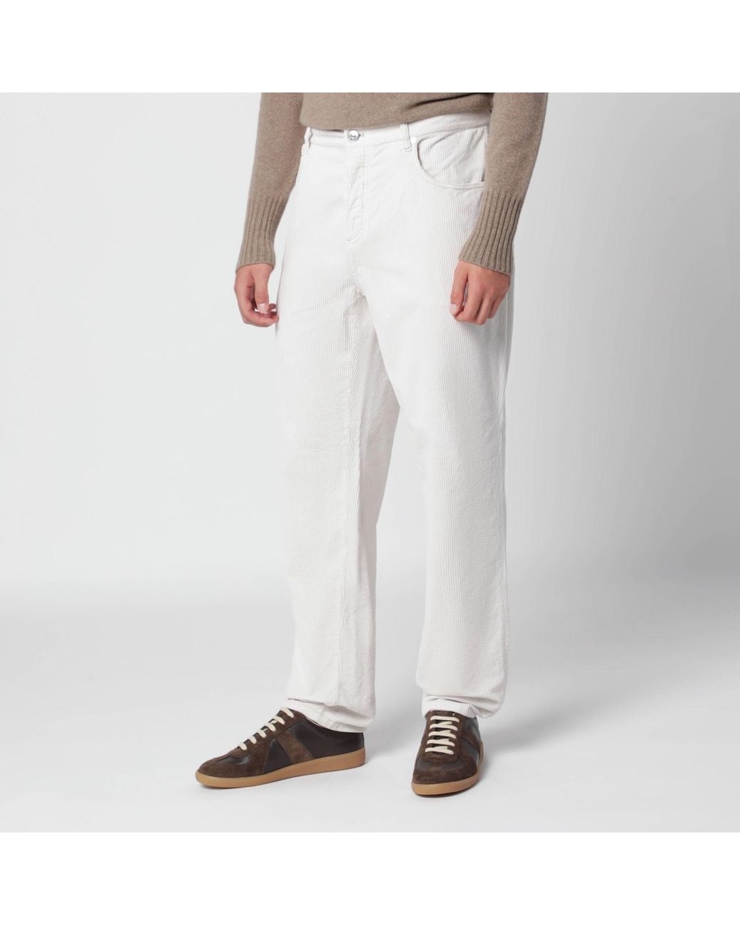 Brunello Cucinelli White Ice-Coloured Corduroy Trousers for men