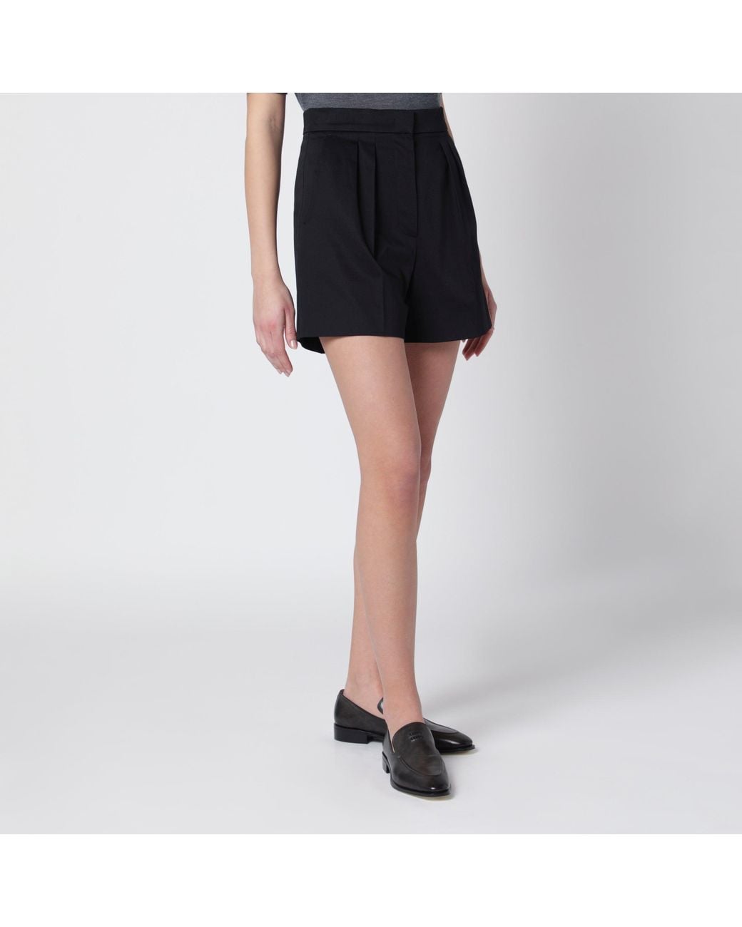 Max Mara Black Stretch Cotton Satin Shorts