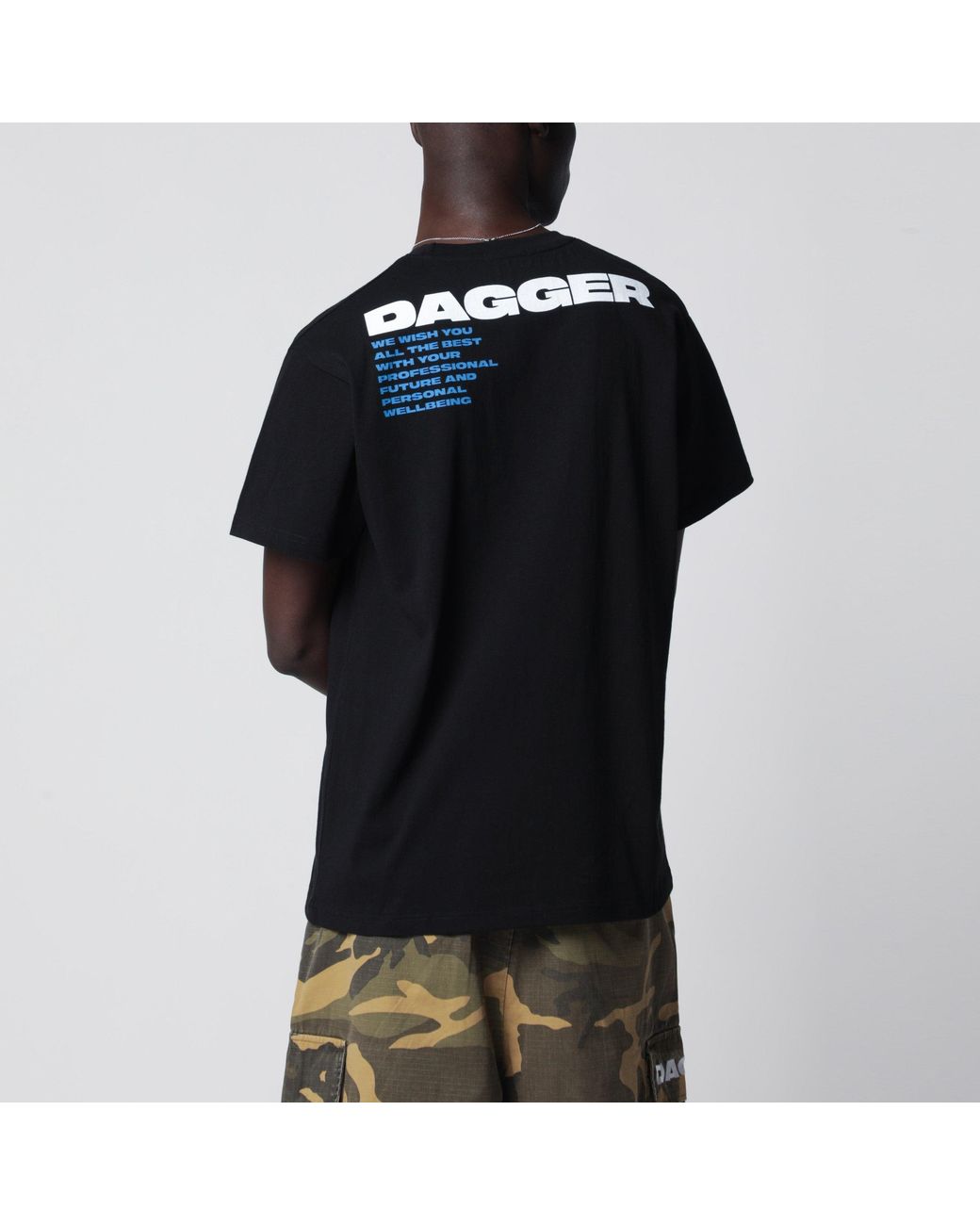 DAGGER Black Faded T-Shirt With Logo Print for men