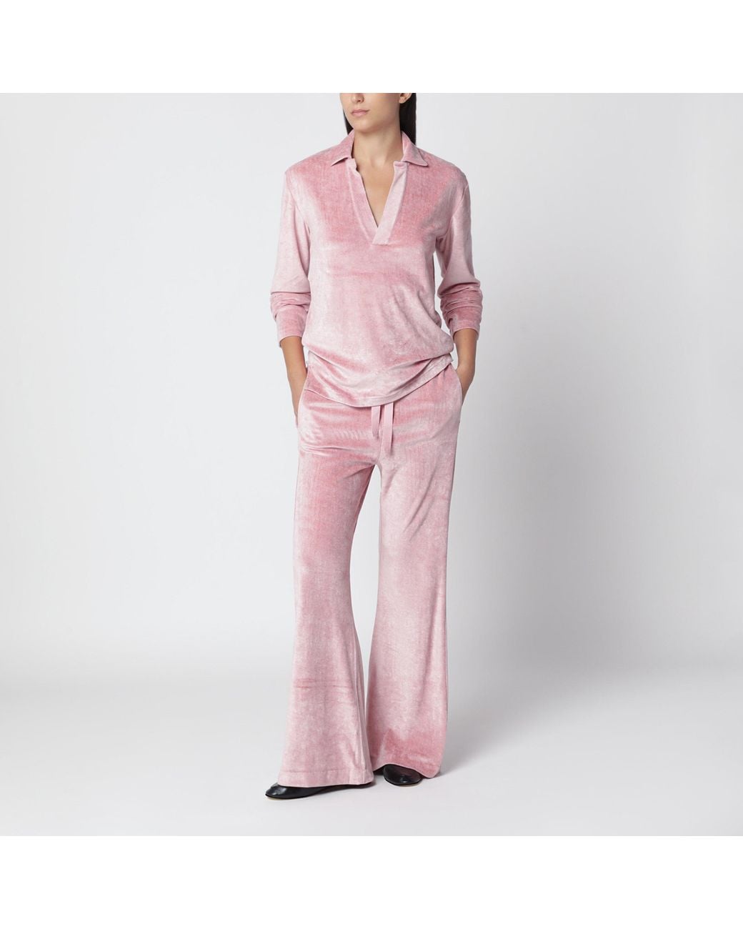 Sanderlak Pink Strawberry Flared Velvet Jogging Trousers