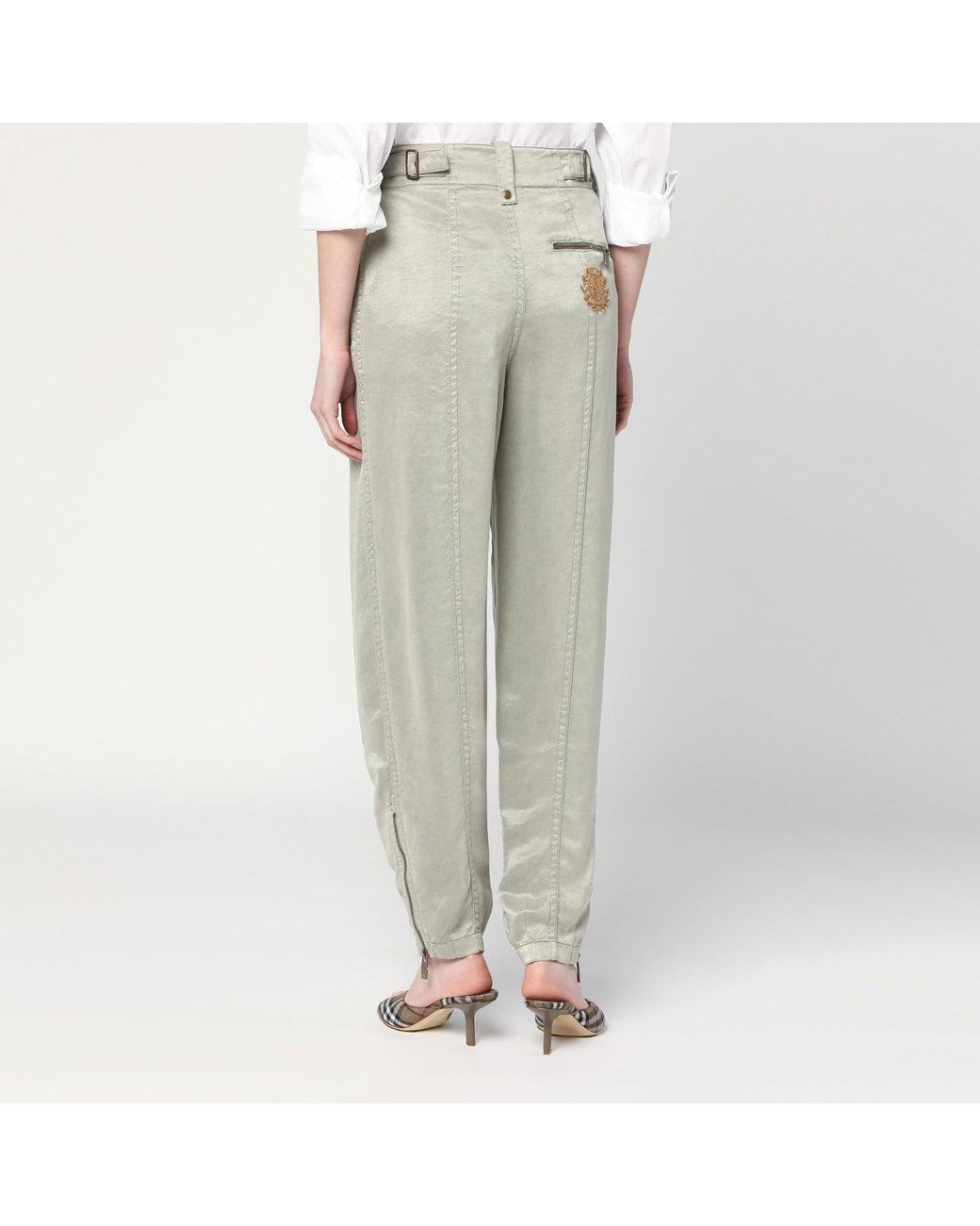 Burberry Gray Trousers With B Shield Emblem