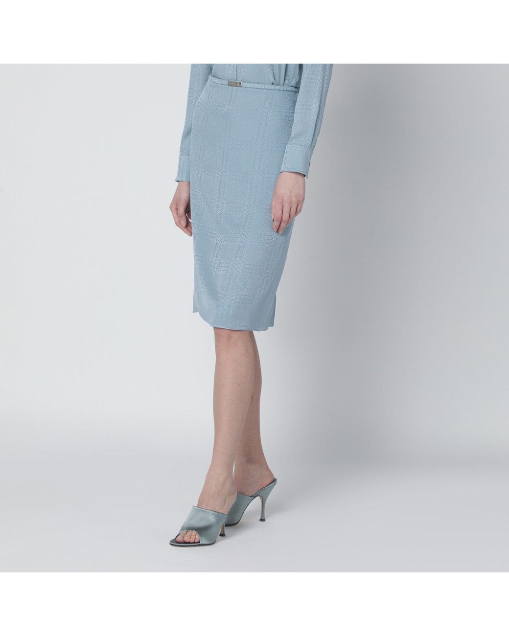 Gucci Blue Gg Jacquard Silk Skirt