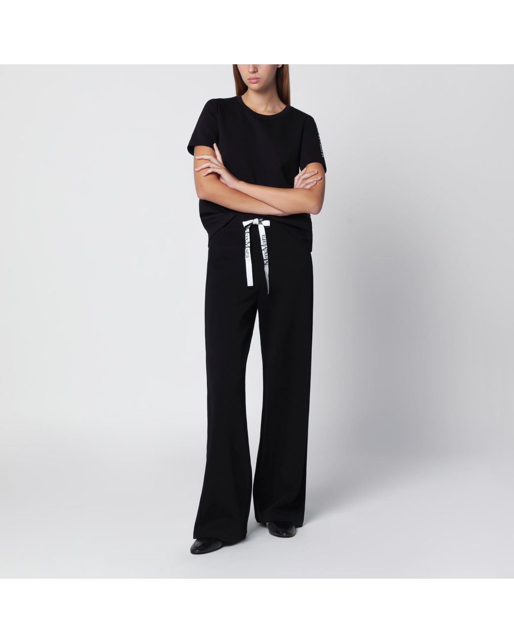 Max Mara Black Cotton-Blend T-Shirt With Embroidered Logo