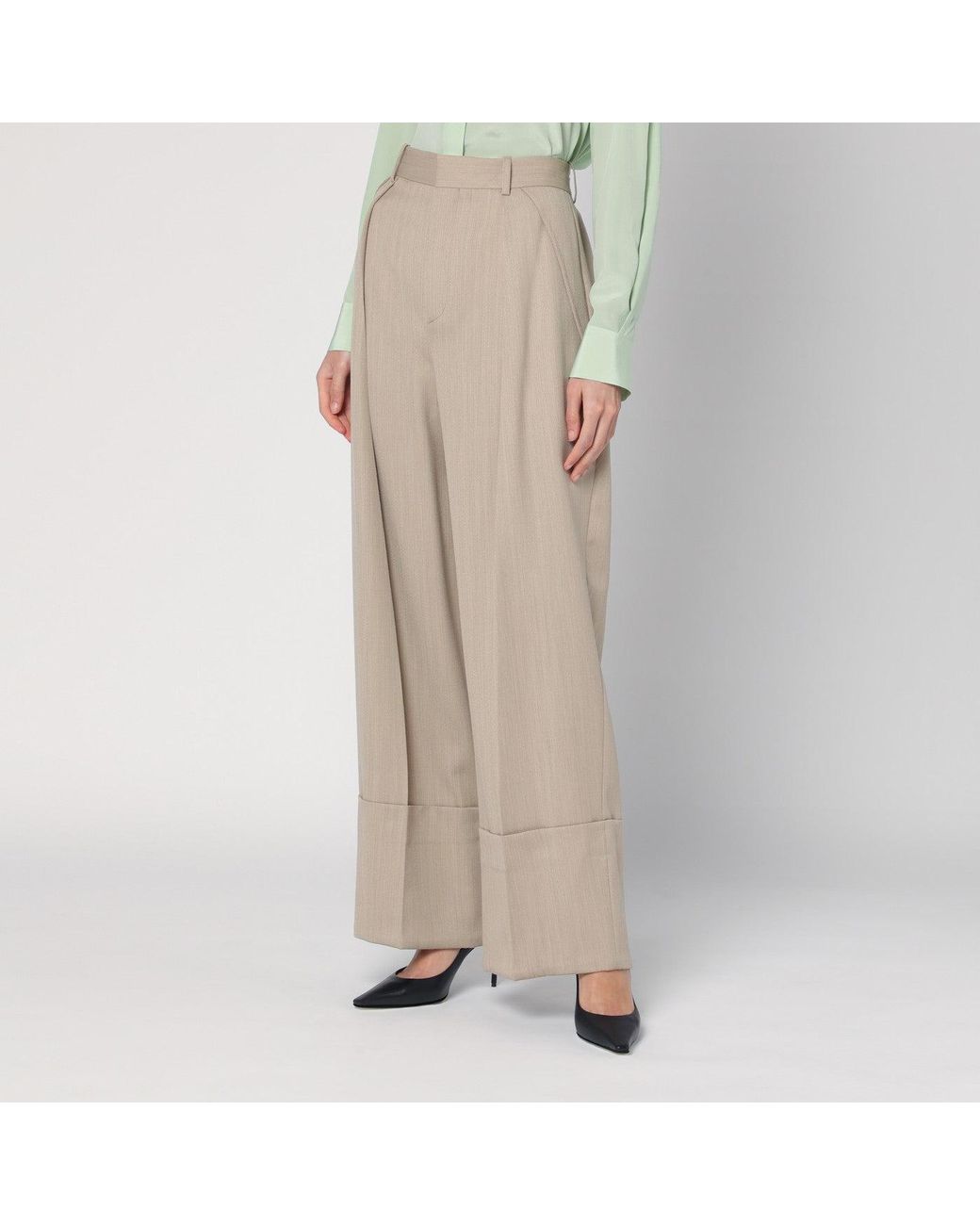 Victoria Beckham Natural Wide Mandarin Colour Pants