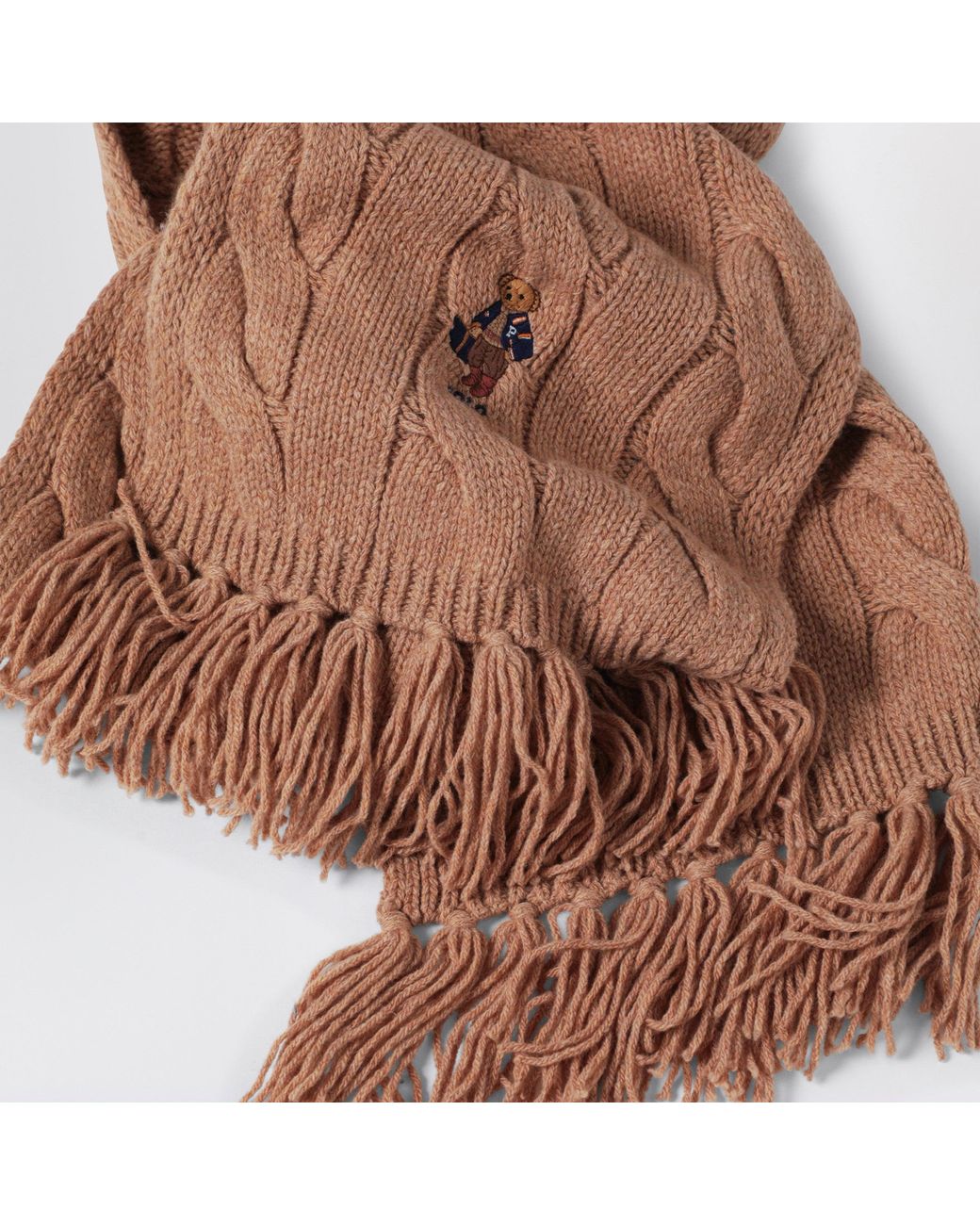 Polo Ralph Lauren Brown Polo Bear Camel Wool Scarf