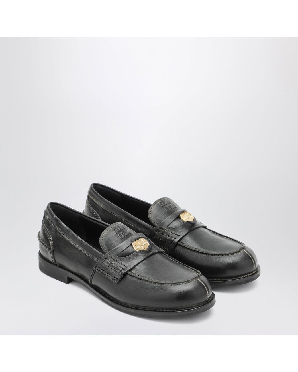 Miu Miu Black Vintage-Style Leather Loafers