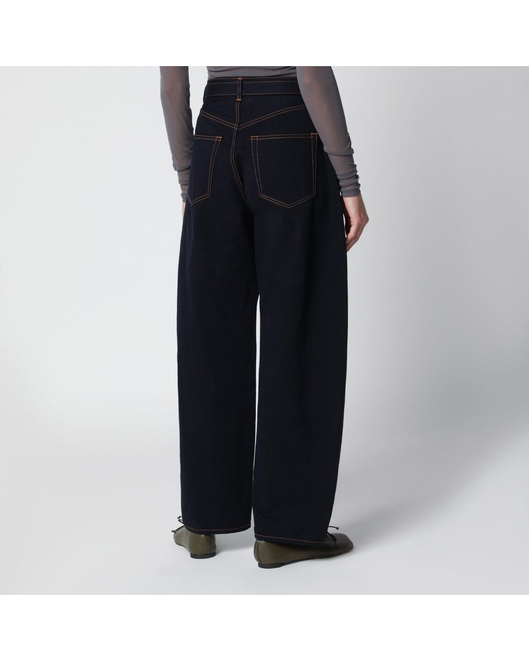Sacai Black High-Waisted Cotton Barrel Jeans
