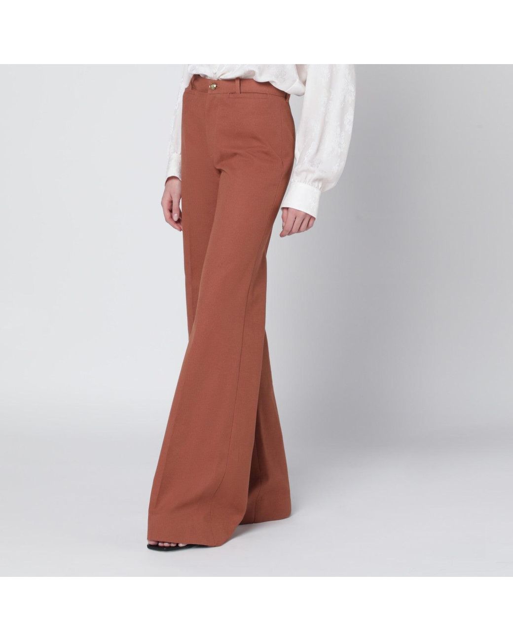 Chloé Brown Flared Cotton Trousers