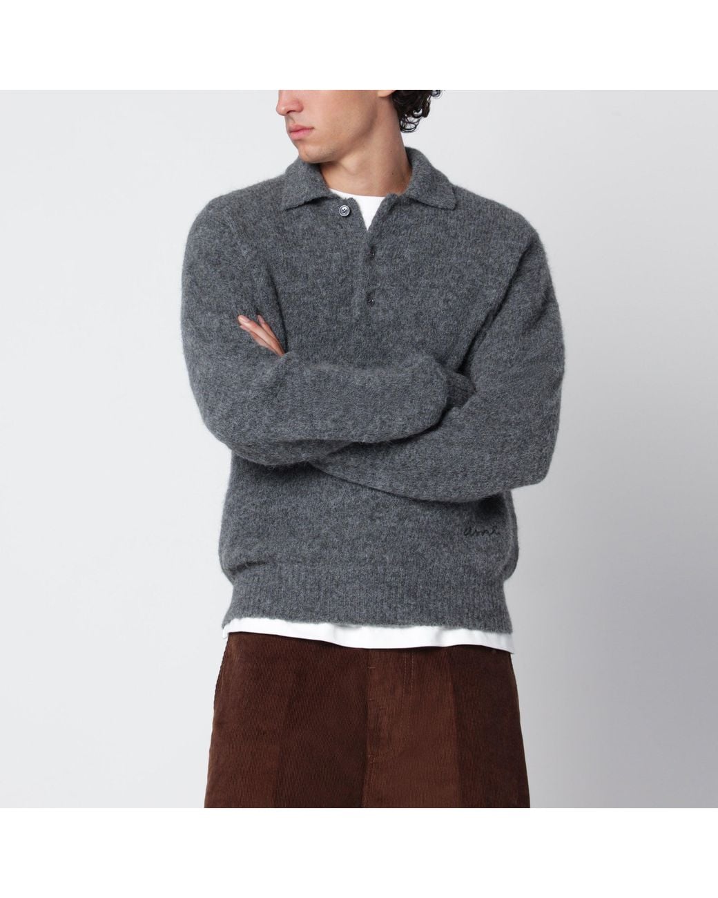 AMI Gray Charcoal Wool And Alpaca Polo Shirt for men