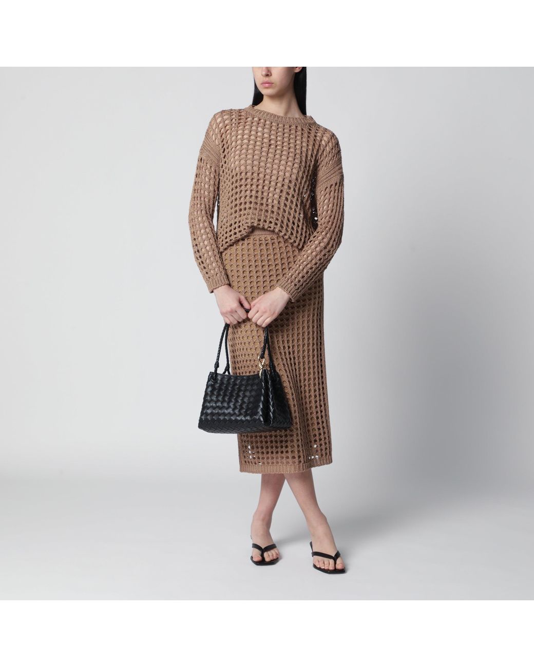 Max Mara Brown Mesh Cotton Maxi Skirt