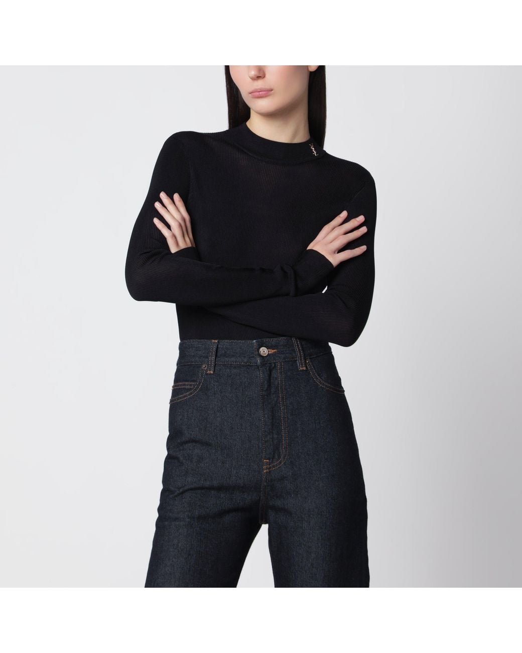 Saint Laurent Black Ribbed Silk Turtleneck Sweater