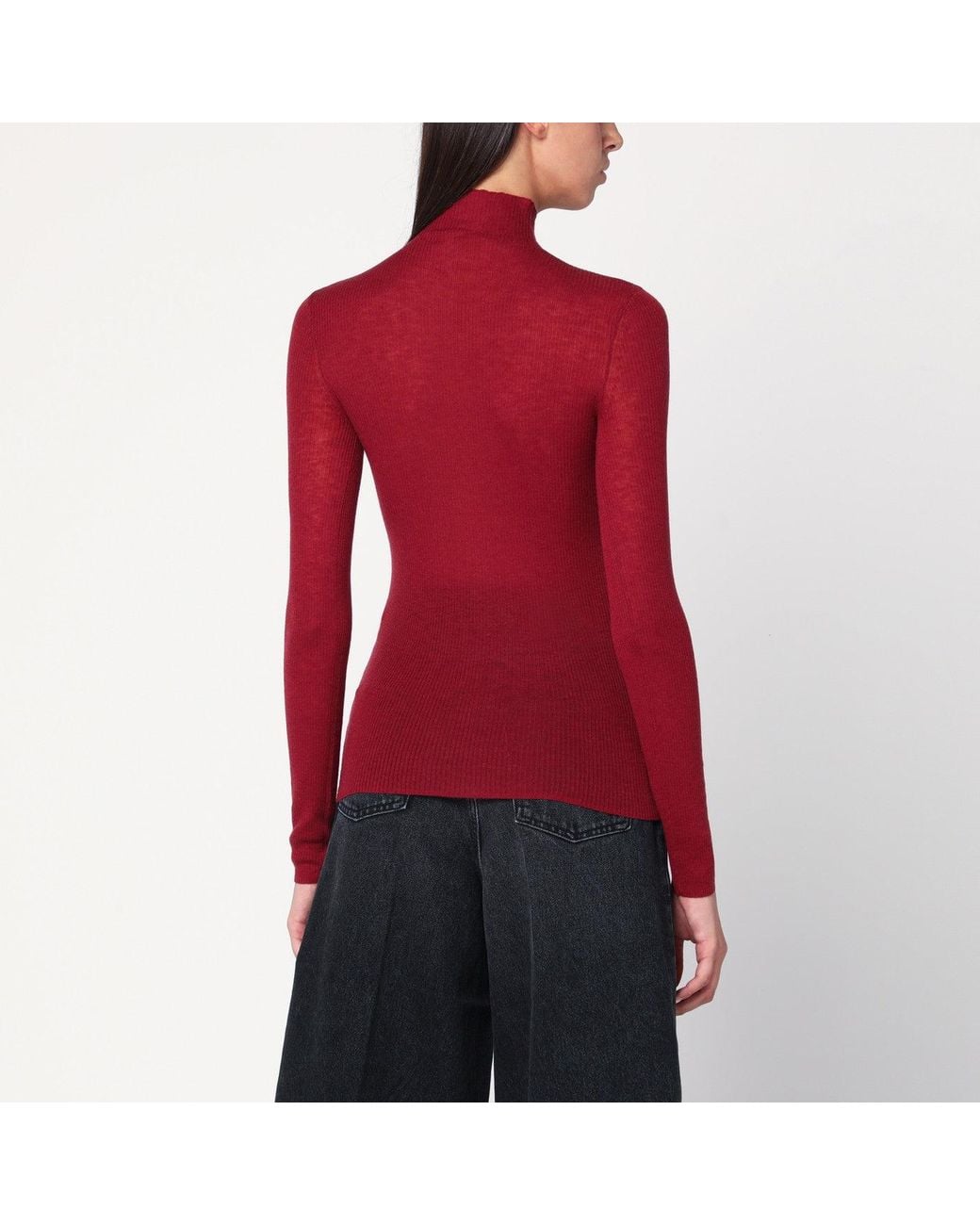 6397 Red Bordeaux Semi-Sheer Turtleneck