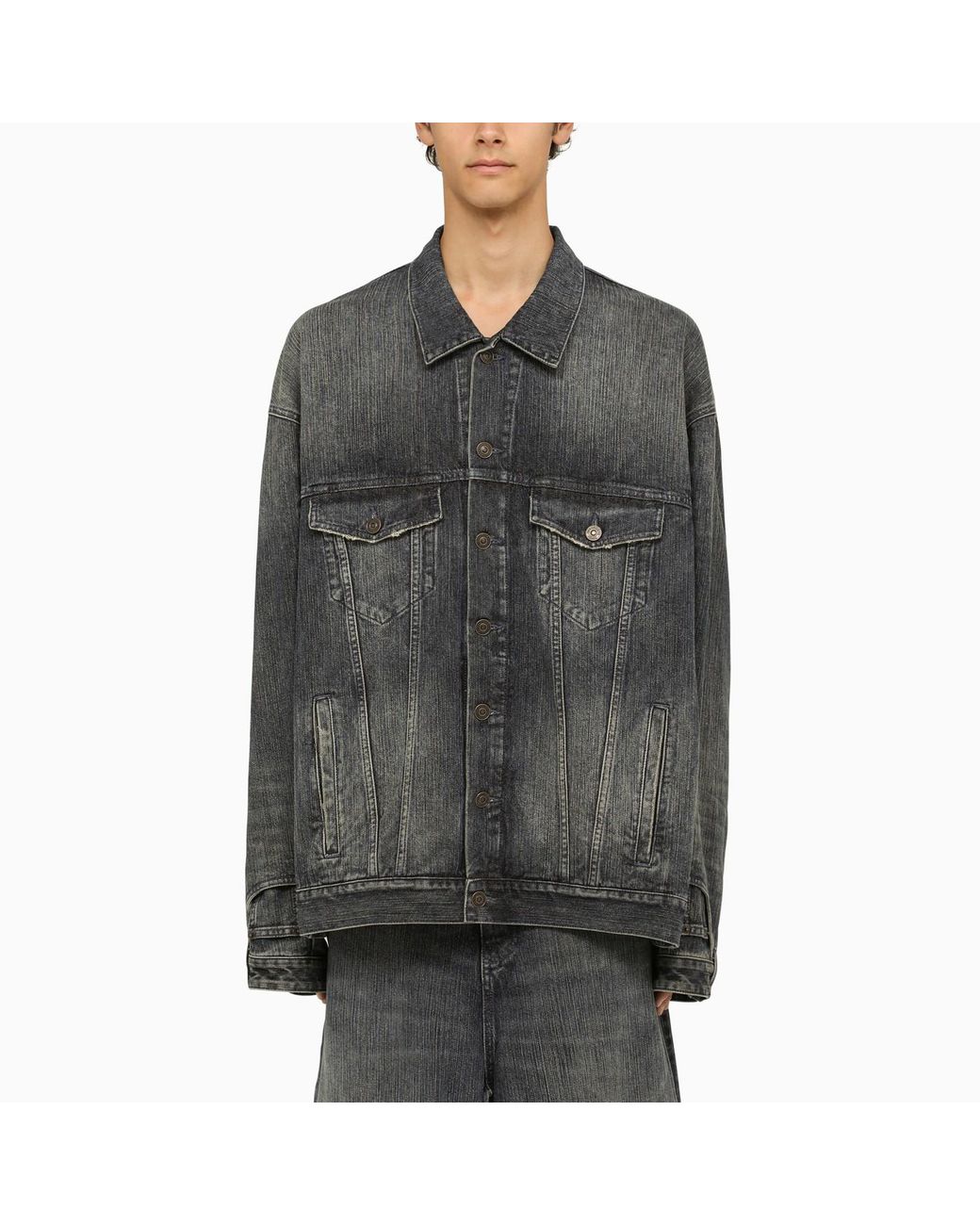 Balenciaga Blue Denim Jacket in Grey for Men Lyst UK