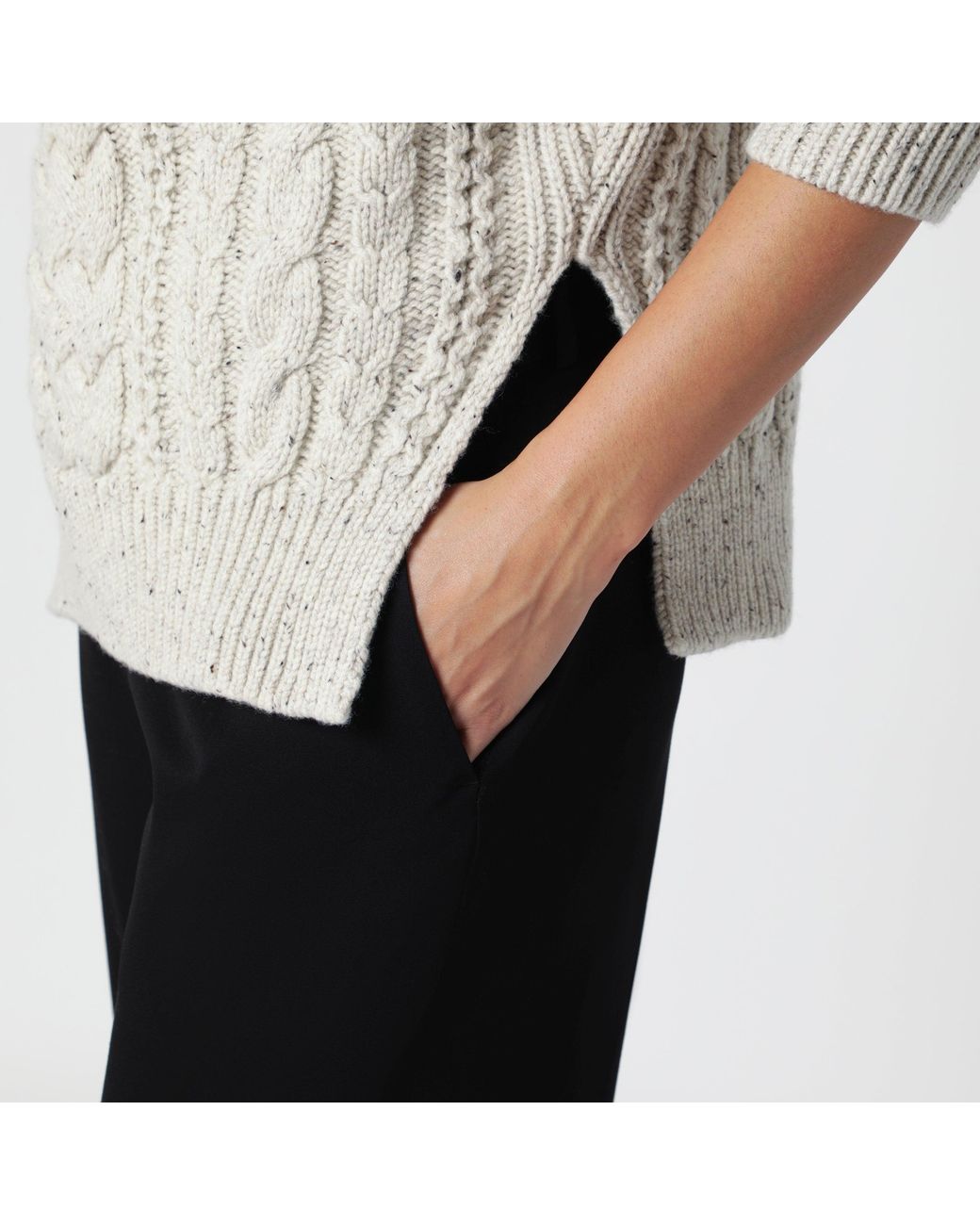 Totême Gray Ecru Cable-Knit Wool Turtleneck