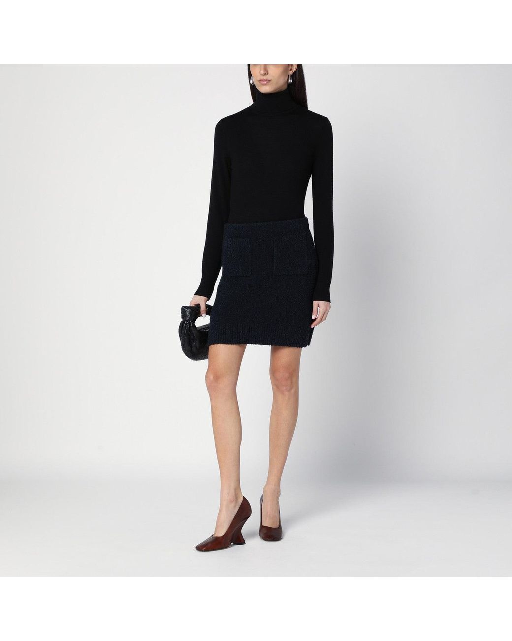 Bottega Veneta Black Bouclé Wool Blend Mini Skirt