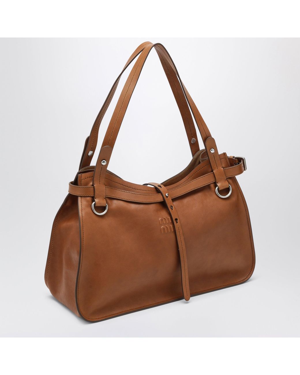 Miu Miu Brown Calfskin Crossbody Bag With Embossed Logo