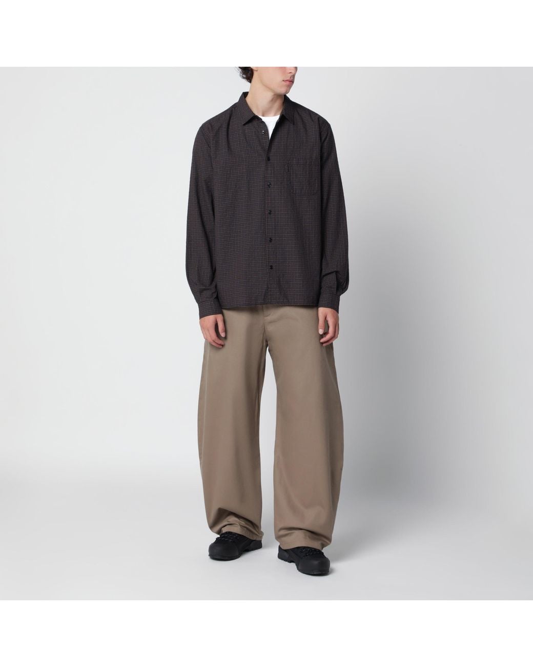 YMC Black Cotton Shirt With Check Pattern for men