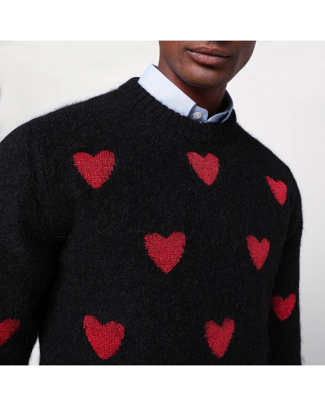 Valentino Black Jacquard Heart Pattern Sweater for men