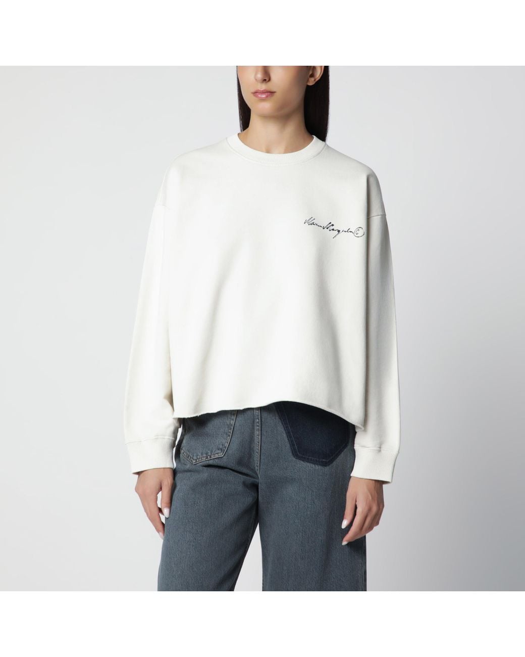 MM6 by Maison Margiela White Écru Fleece Sweatshirt With Logo Print