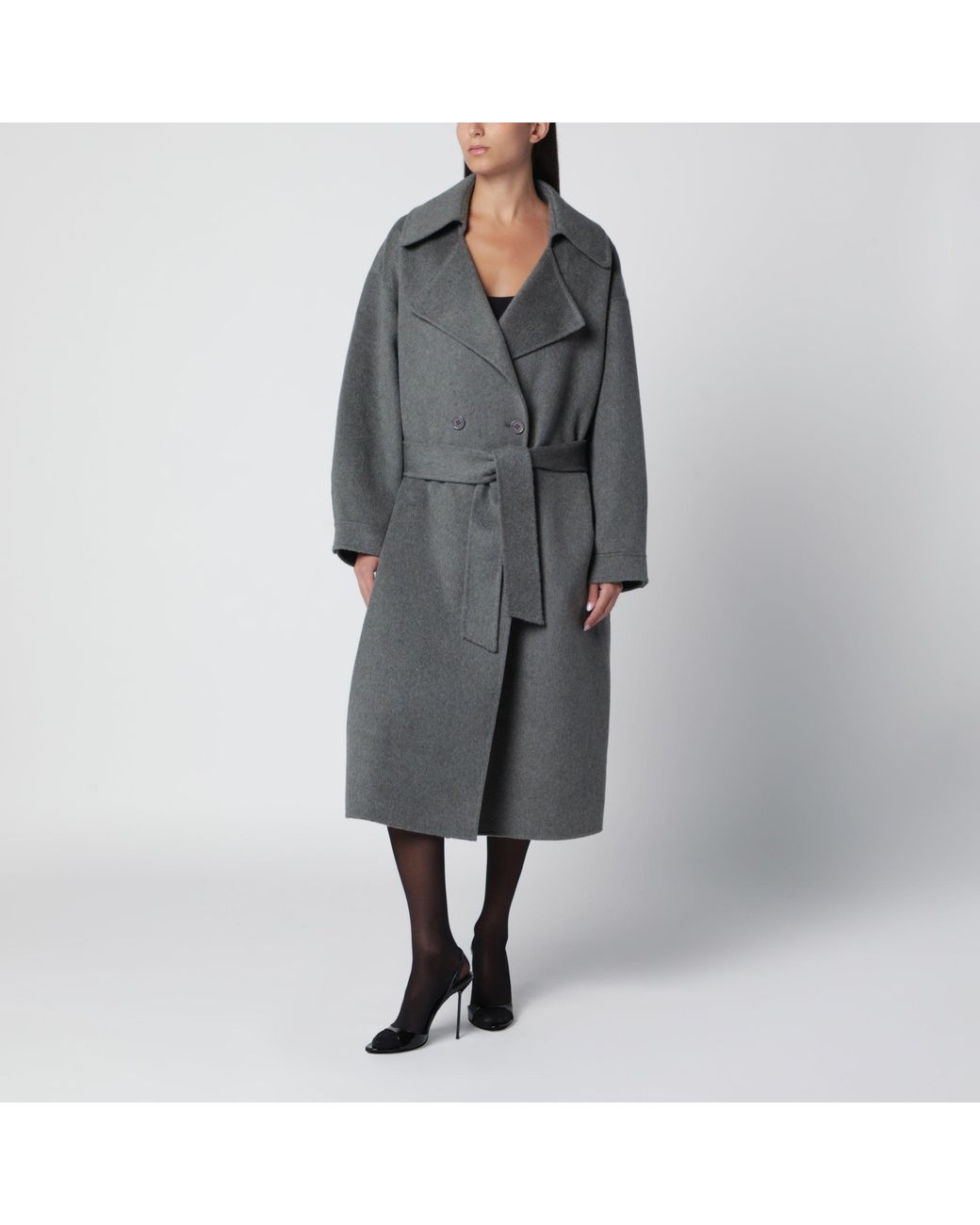 Frankie Shop Gray Double-Breasted Coat With Belt