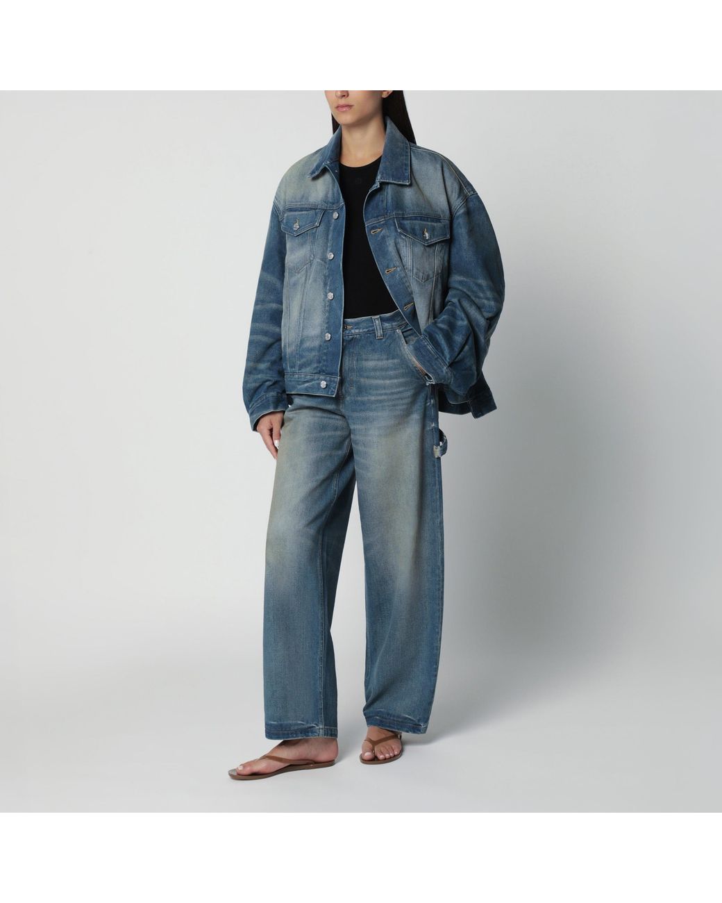 Haikure Blue Washed-Effect Denim Jacket