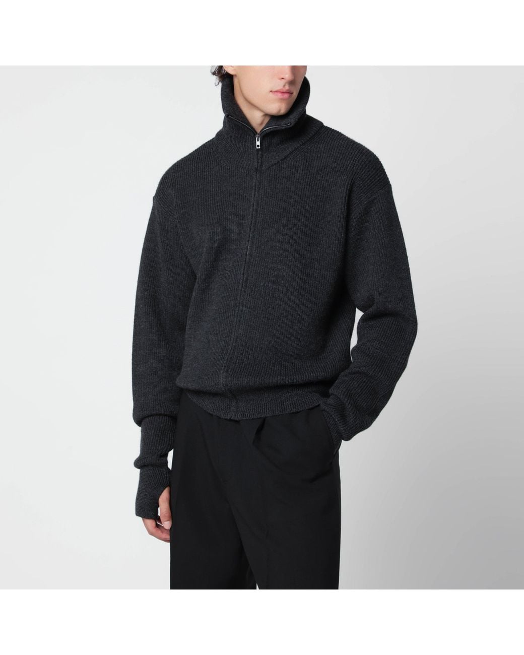 Lemaire Black Mélange Zip-Up Cardigan for men