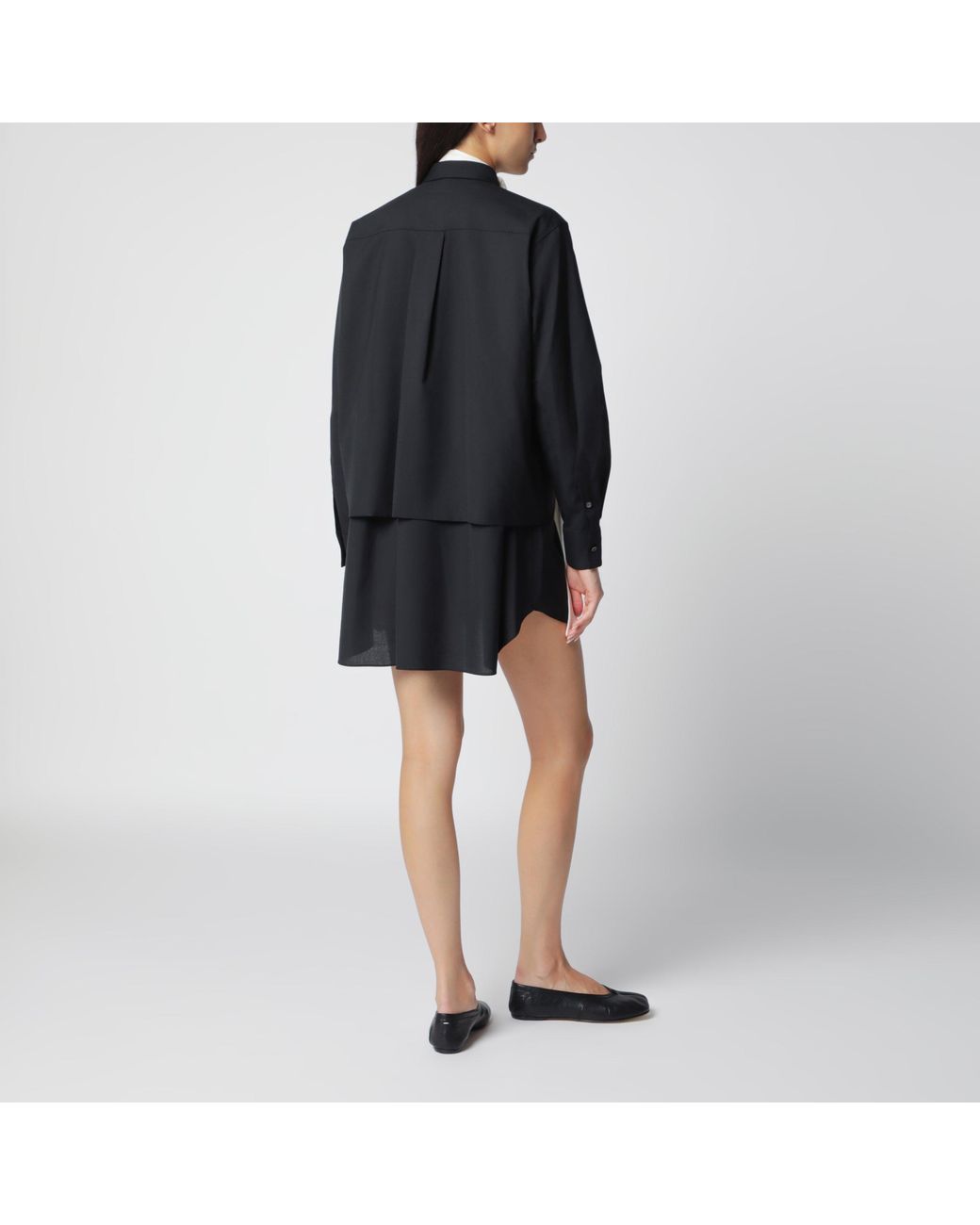 Sacai Black Wool-Blend Mini Shirt Dress