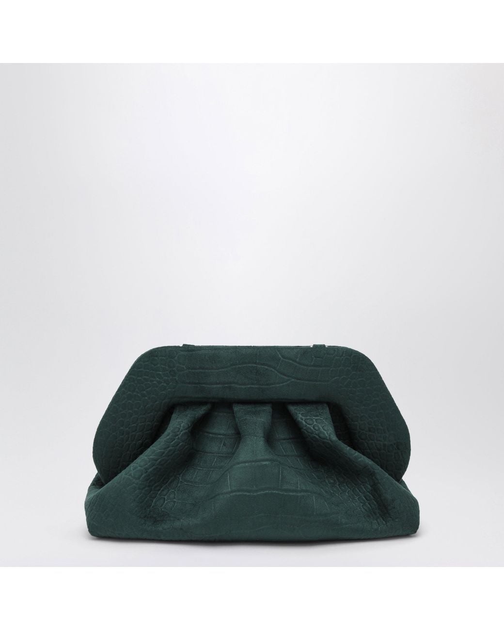 THEMOIRÈ Green Pine Mini Bios Pouch With Crocodile-Effect Faux Leather & Pleated Front