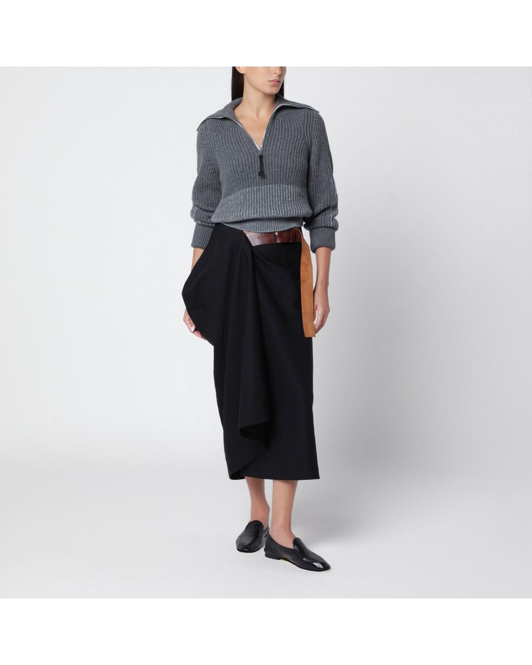 Bottega Veneta Black Midi Skirt