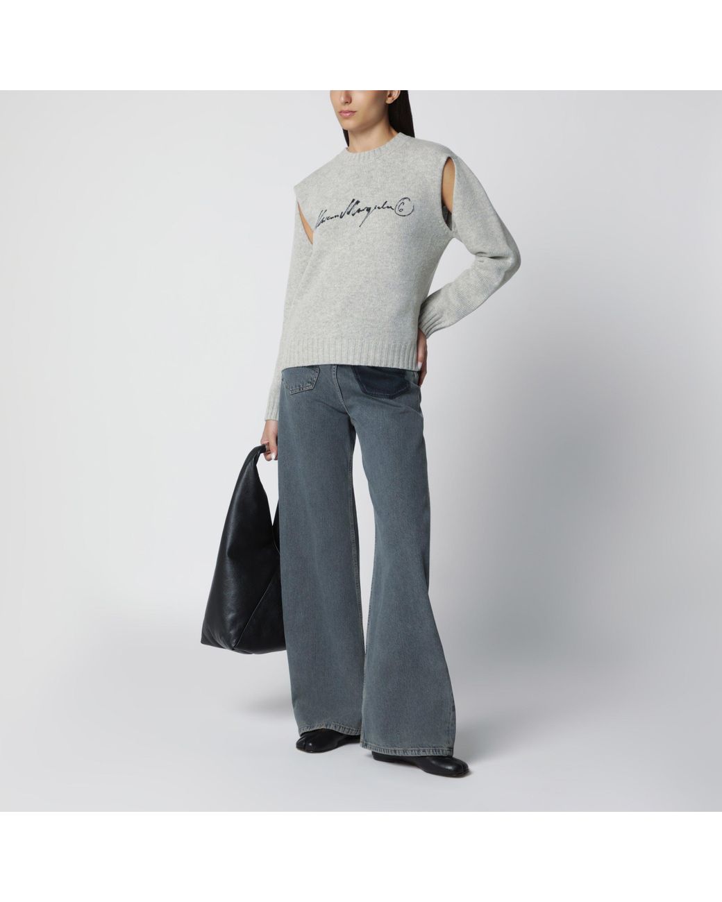 MM6 by Maison Margiela Gray Sweater With Calligraphic Print