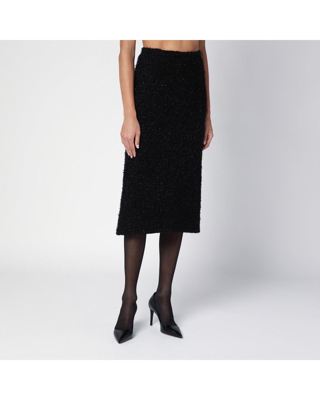 Balenciaga Black Tweed Midi Skirt