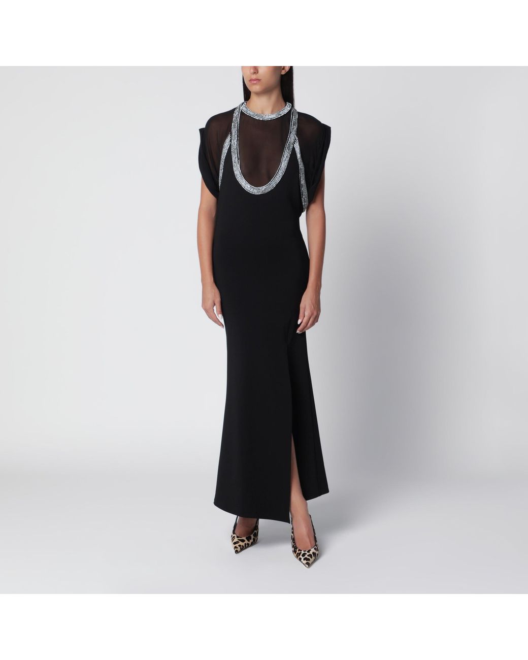 The Attico Black Viscose-Blend Dress With Rhinestones