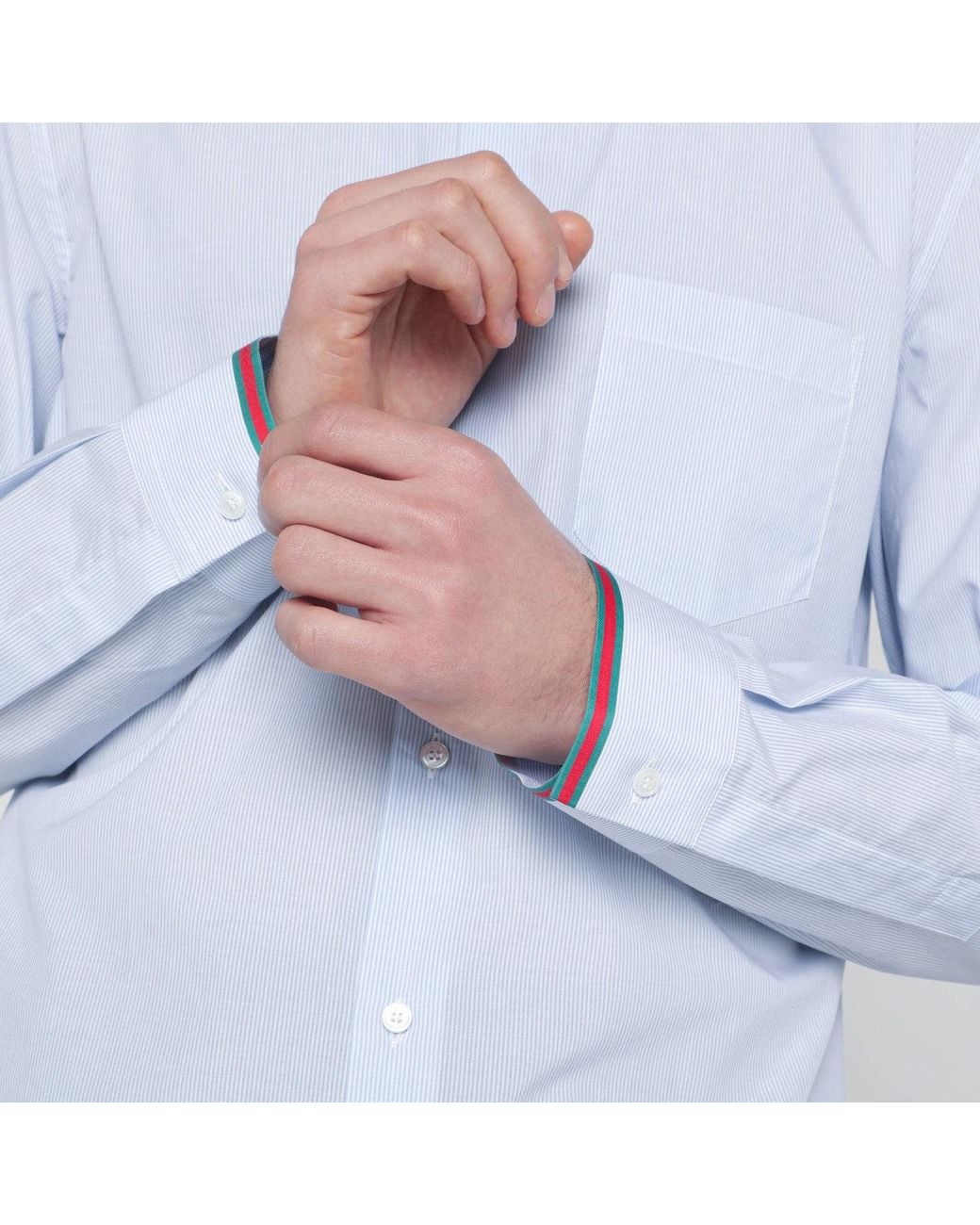 Gucci White Striped Shirt With Web Detail for men