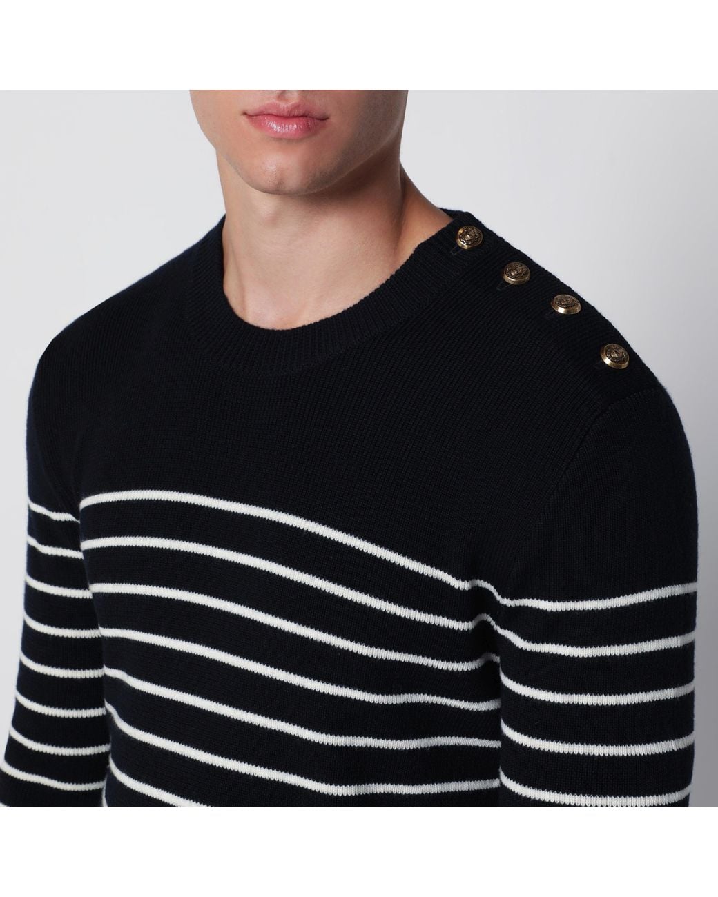Dolce & Gabbana Black Striped Wool Sweater With Buttons for men