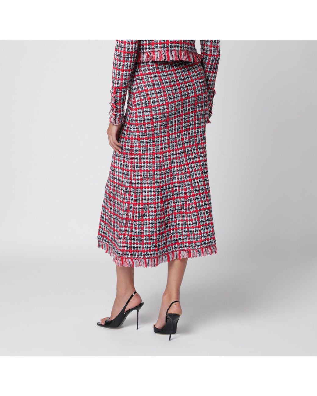 Self-Portrait Purple Checked Midi Skirt