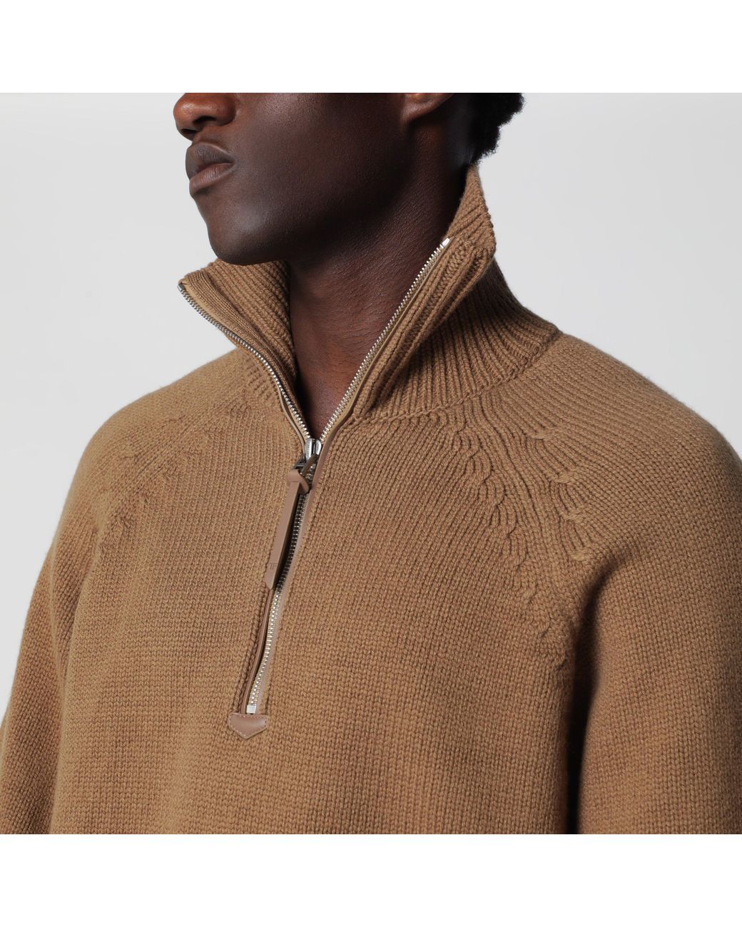 Tom Ford Brown Caramel Half-Zip Wool And Cashmere Knit Sweater for men