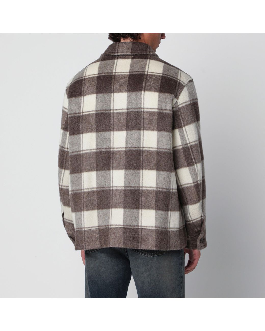 Golden Goose Deluxe Brand Brown Shirt Jacket With Taupe/Cream Check Pattern for men
