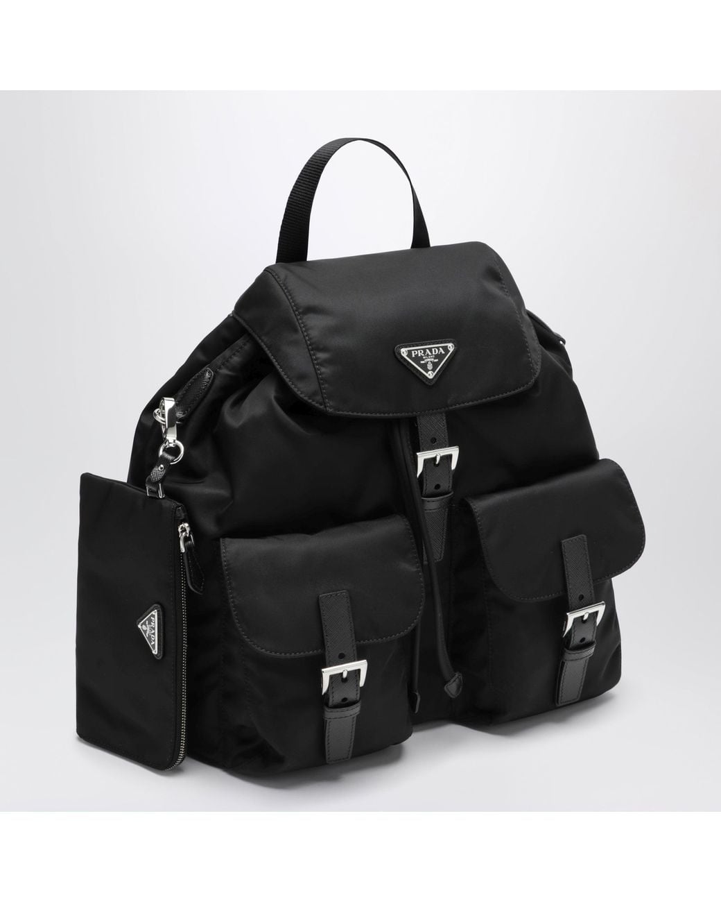 Prada Black Re-Nylon And Saffiano Backpack With Pouch