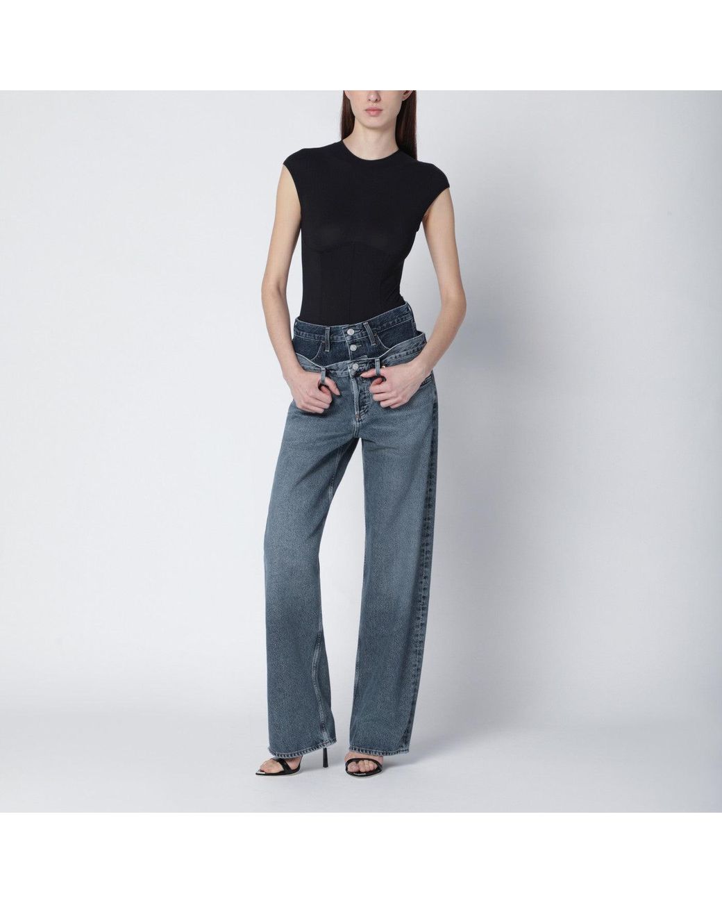 Agolde Blue Elson Jeans With Double Waistband